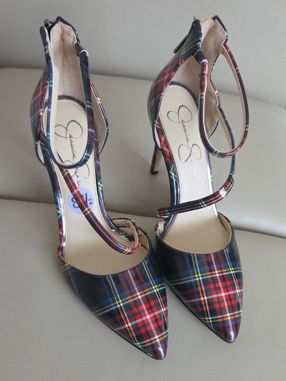 Jessica Simpson Red & Blue Plaid Pointed-Toe Stiletto Heels Size 8.5M